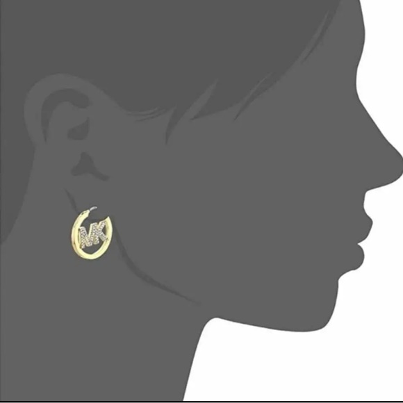 MICHAEL KORS MK CRYSTALS LOGO OPEN HOOP EARRIN - Picture 3 of 4